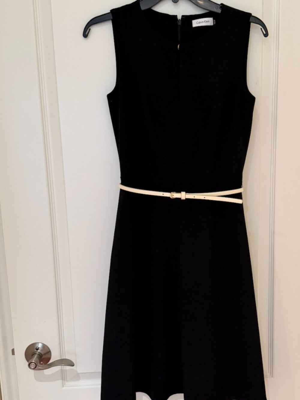 Calvin Klein Black Sleeveless Belted A-Line Midi Dress